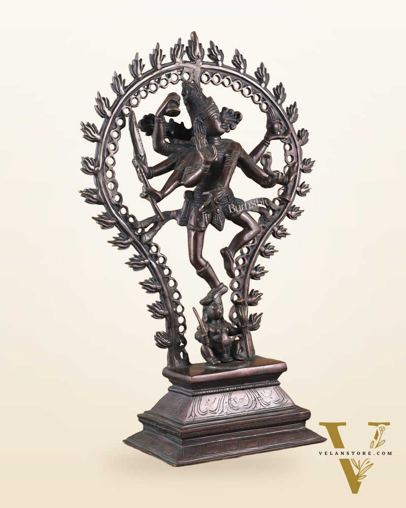 Pure Brass Eight-Armed Nataraja Statue – Antique Bronze Tone 21.5"