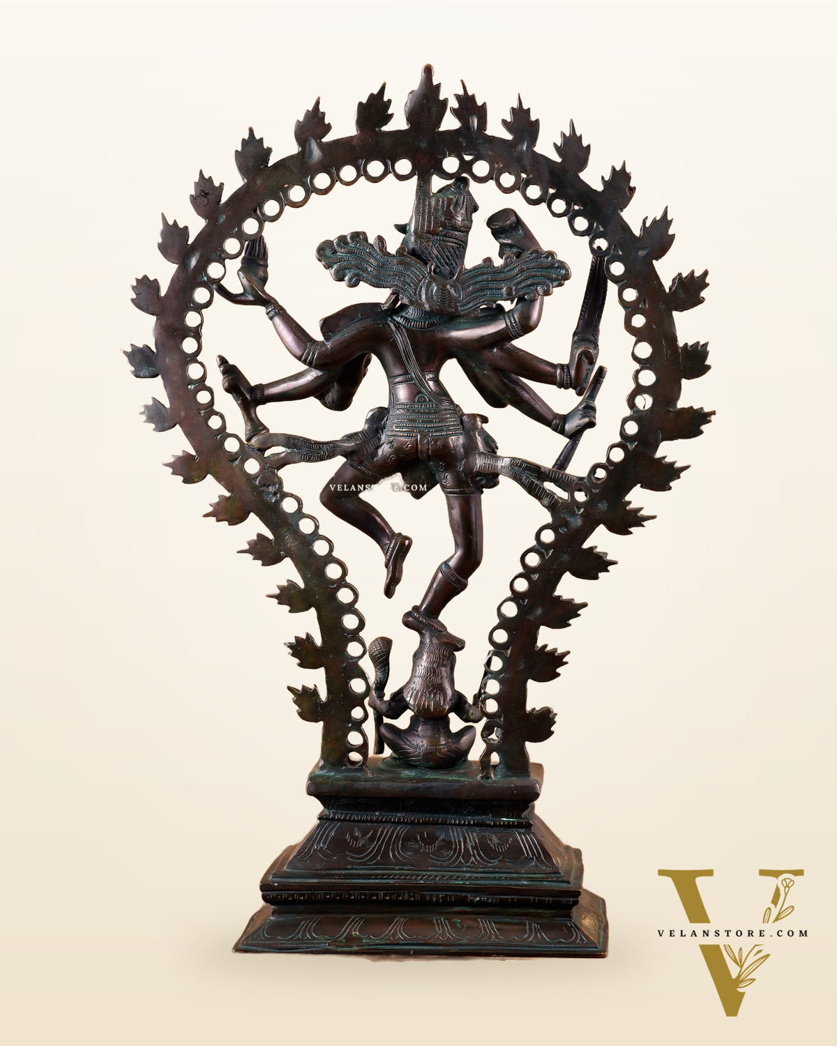Pure Brass Eight-Armed Nataraja Statue – Antique Bronze Tone 21.5"