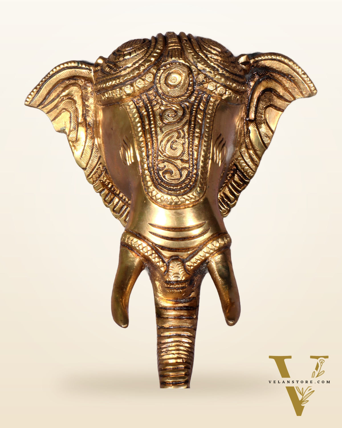Pure Brass Elephant Face with Bell Wall Hanging 10.6"