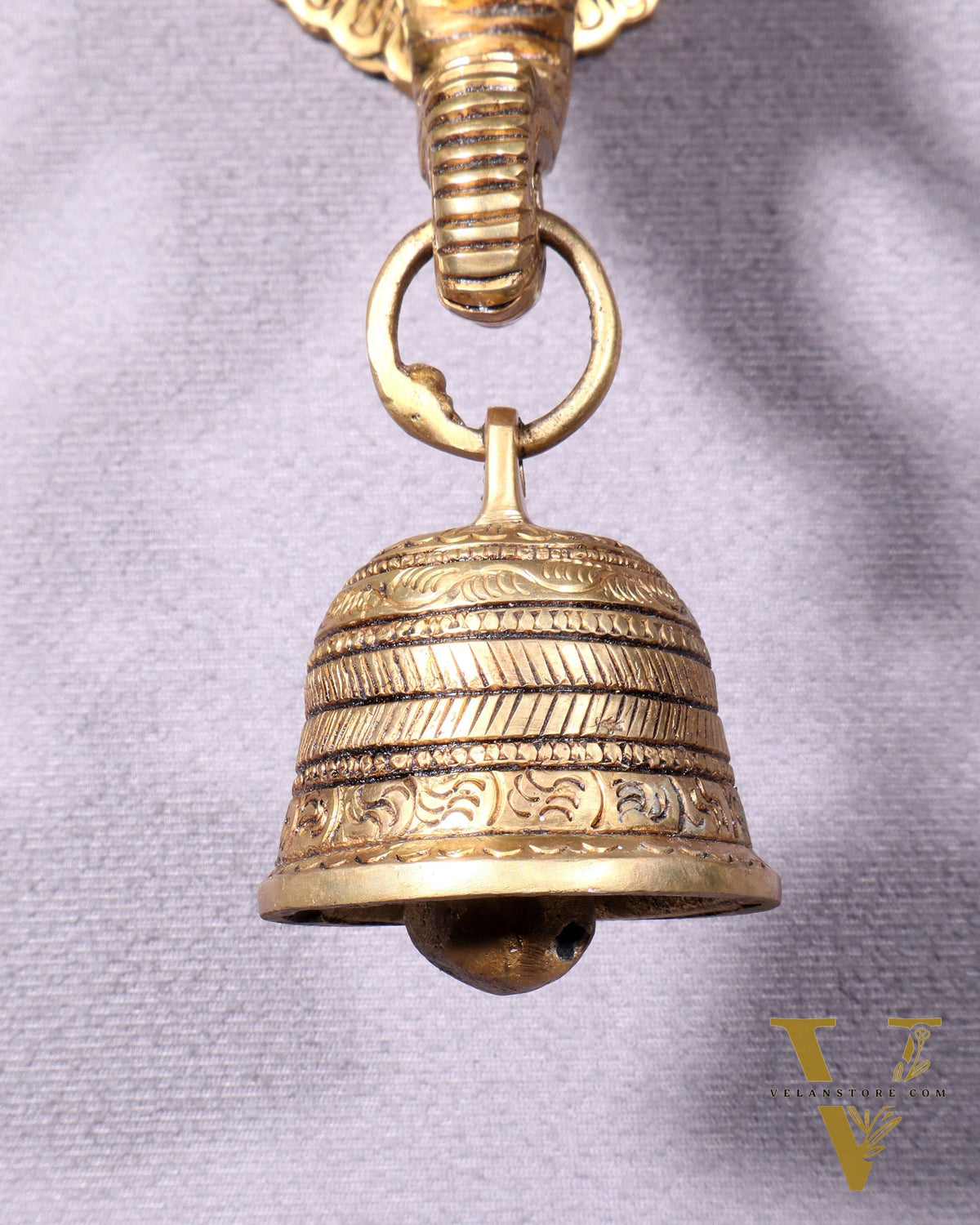 Pure Brass Elephant Face with Bell Wall Hanging 10.6"