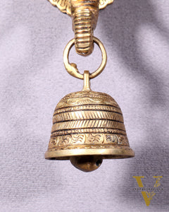 Pure Brass Elephant Face with Bell Wall Hanging 10.6"