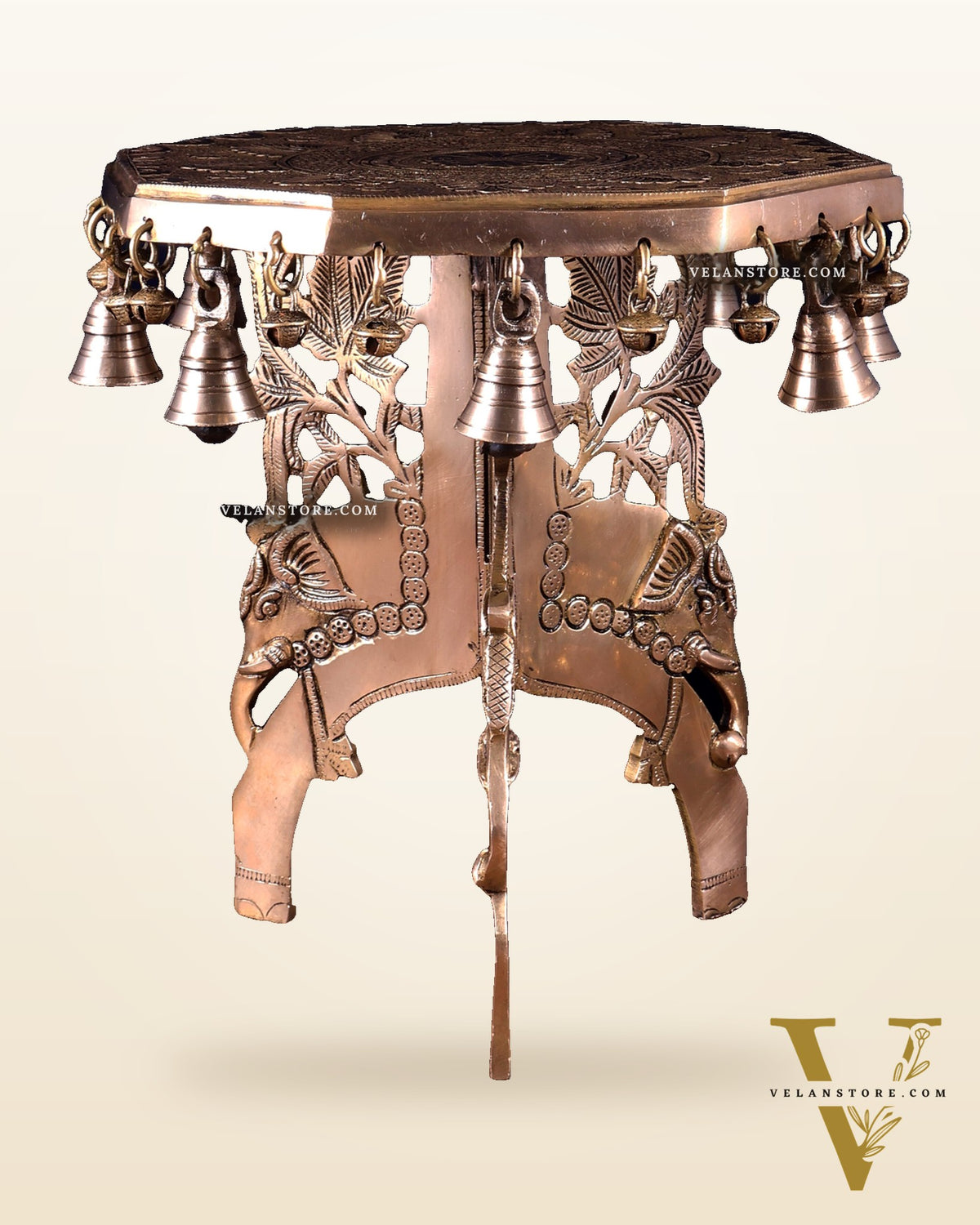 Pure Brass Elephant-Legged Chowki Stool for Pooja Rooms 12 inch
