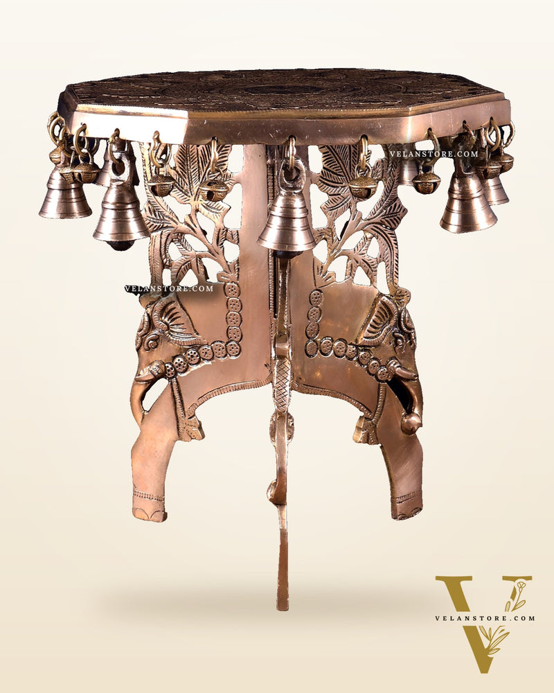 Pure Brass Elephant-Legged Chowki Stool for Pooja Rooms 12 inch