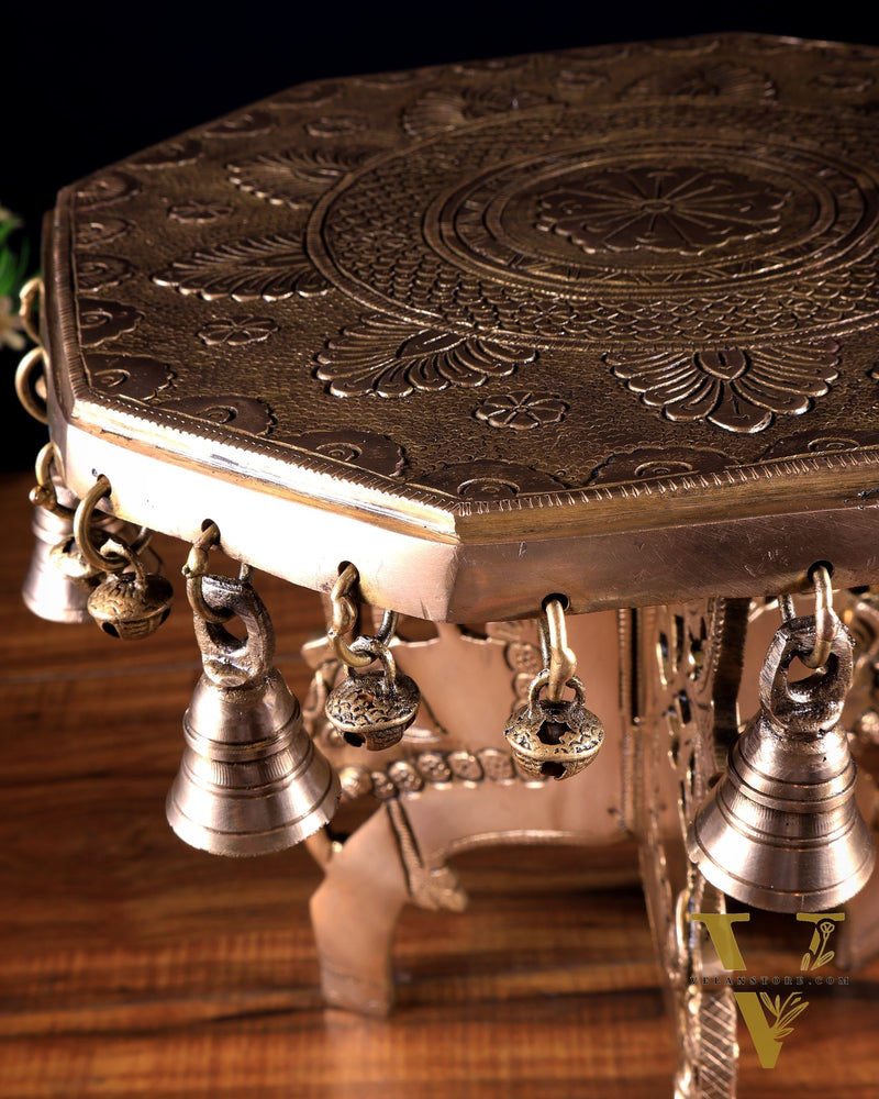 Pure Brass Elephant-Legged Chowki Stool for Pooja Rooms 12 inch