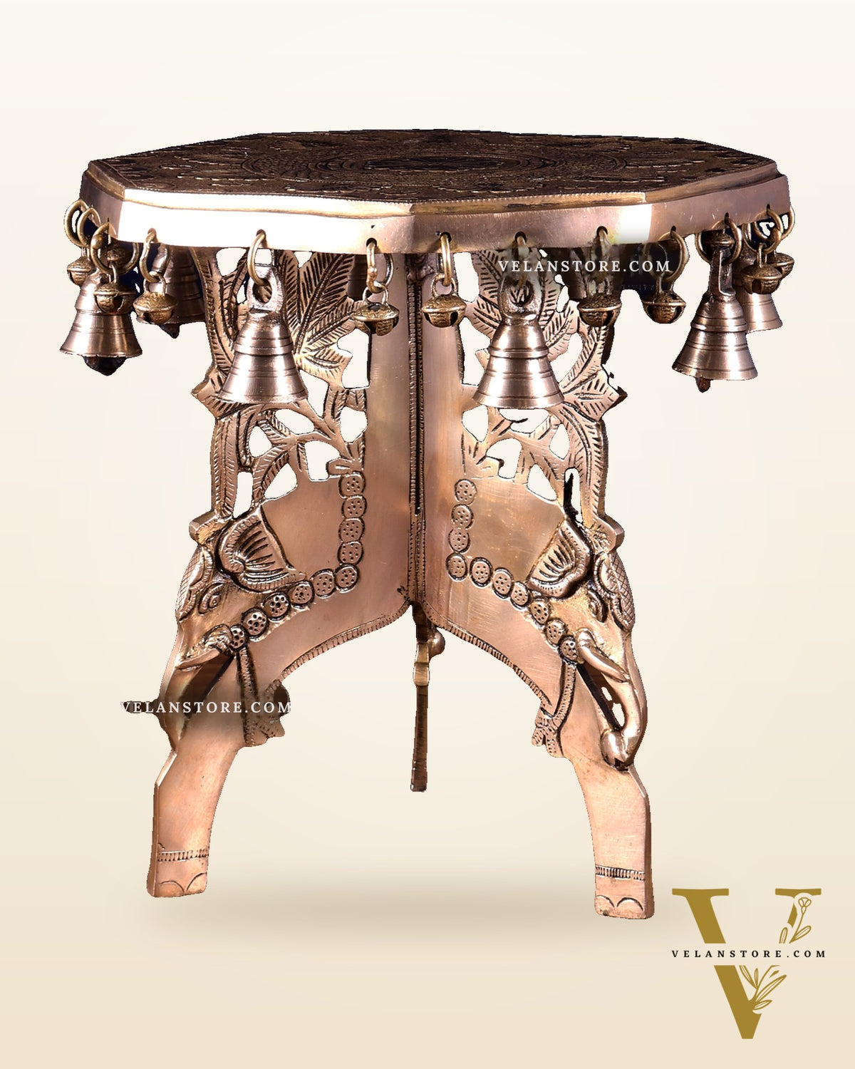 Pure Brass Elephant-Legged Chowki Stool for Pooja Rooms 12 inch
