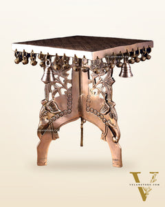 Pure Brass Elephant-Legged square Chowki Stool for Pooja Rooms 12 inch