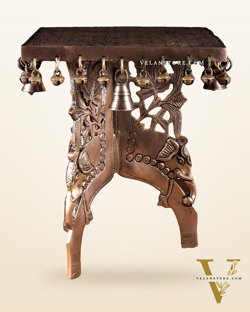 Pure Brass Elephant-Legged square Chowki Stool for Pooja Rooms 12 inch