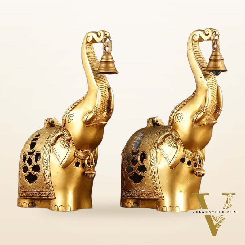 Pure Brass Elephant T light candle holder pair brass lamps 10.5"