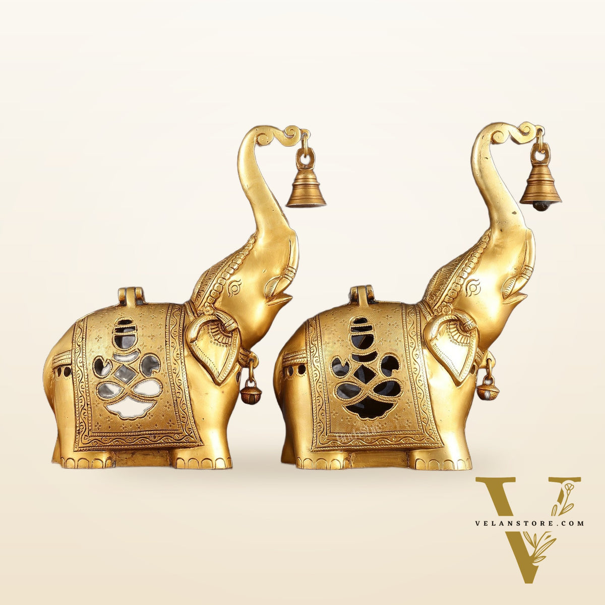 Pure Brass Elephant T light candle holder pair brass lamps 10.5"