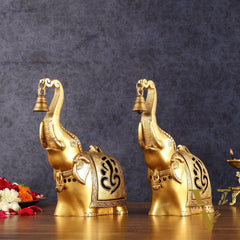 Pure Brass Elephant T light candle holder pair brass lamps 10.5"
