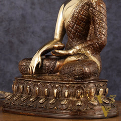 Pure Brass Engraved Buddha Statue in Bhumi Nirvana Mudra - 10.5" Height