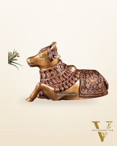 Pure Brass Engraved Nandi Statue – 10" antique tone