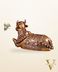 Pure Brass Engraved Nandi Statue – 10" antique tone