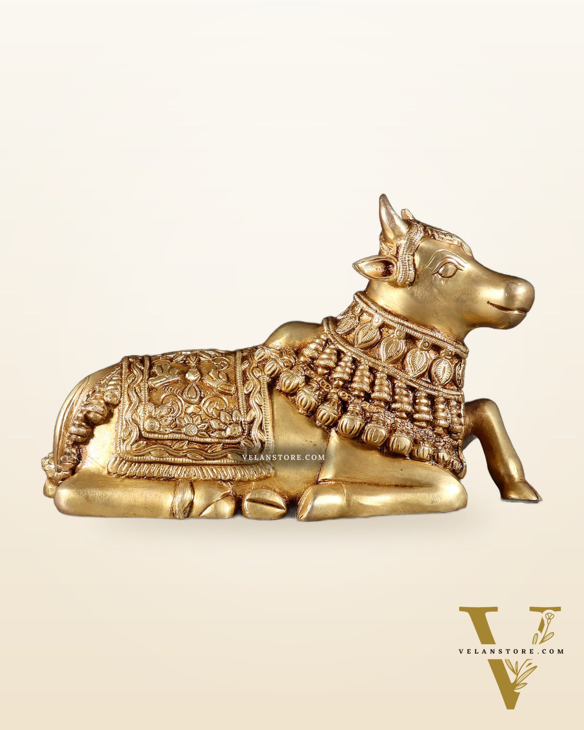 Pure Brass Engraved Nandi Statue – 10" butter gold