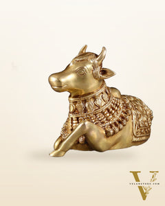 Pure Brass Engraved Nandi Statue – 10" butter gold
