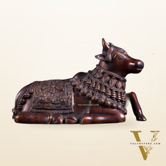 Pure Brass Engraved Nandi Statue – 10" Dark brown