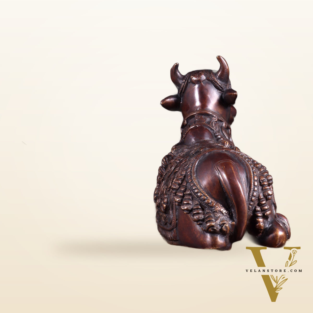 Pure Brass Engraved Nandi Statue – 10" Dark brown