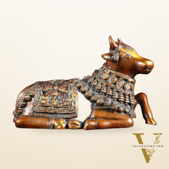 Pure Brass Engraved Nandi Statue – 10" Double chola