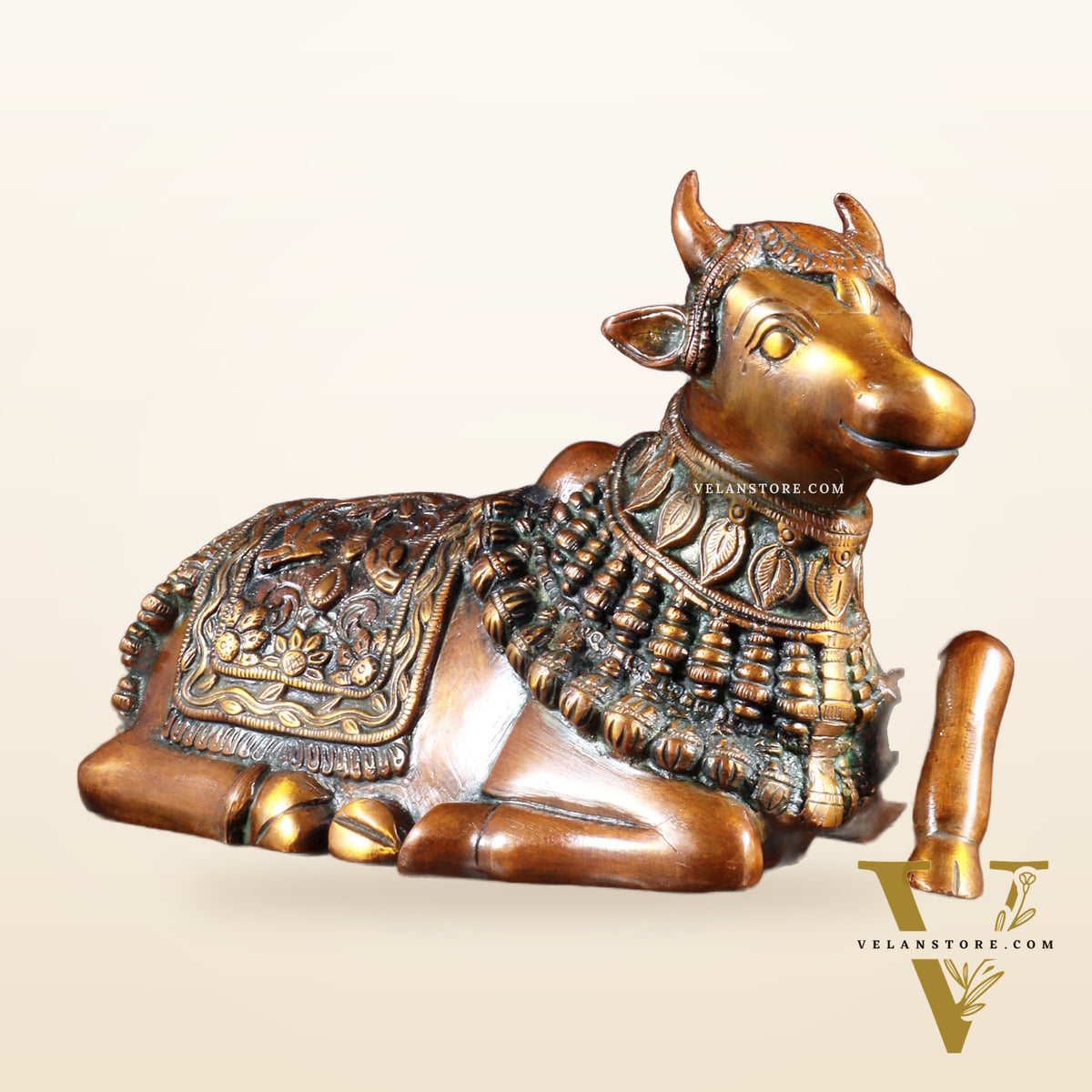 Pure Brass Engraved Nandi Statue – 10" Double chola