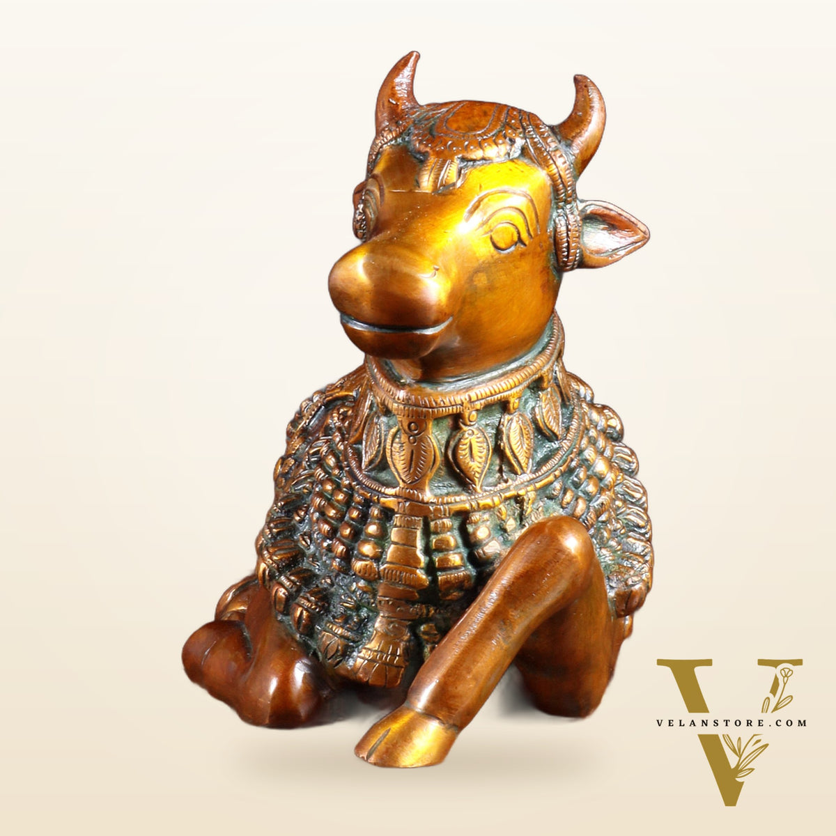 Pure Brass Engraved Nandi Statue – 10" Double chola