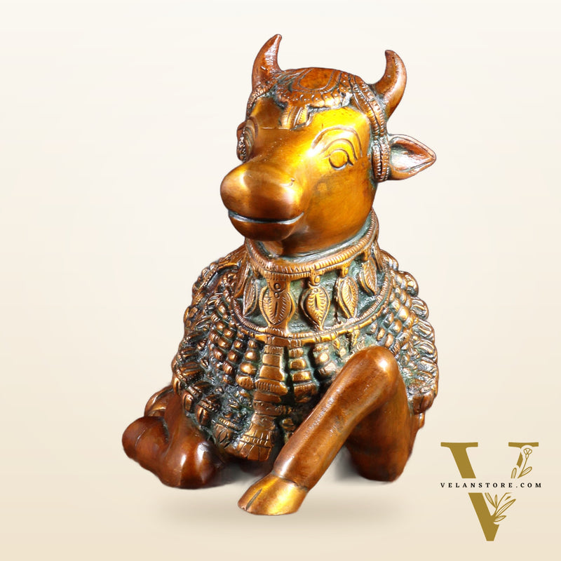 Pure Brass Engraved Nandi Statue – 10" Double chola