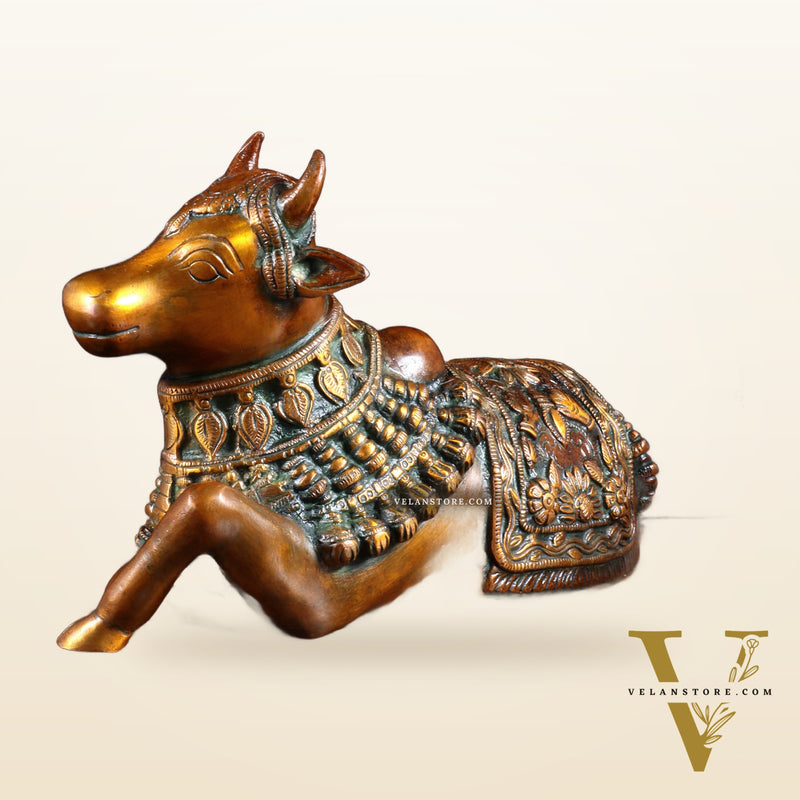 Pure Brass Engraved Nandi Statue – 10" Double chola