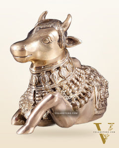 Pure Brass Engraved Nandi Statue – 10" Glossy