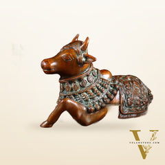 Pure Brass Engraved Nandi Statue – 10" Rustic brown
