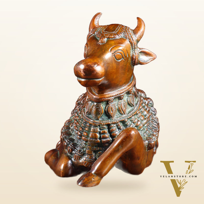 Pure Brass Engraved Nandi Statue – 10" Rustic brown