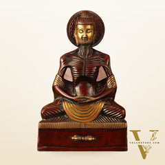 Pure Brass Fasting/Hungry Buddha in Meditation Sculpture - 9" Tall