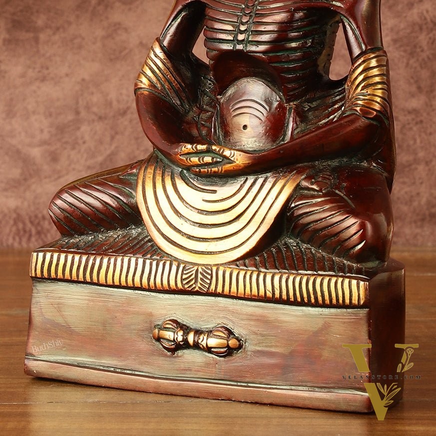 Pure Brass Fasting/Hungry Buddha in Meditation Sculpture - 9" Tall