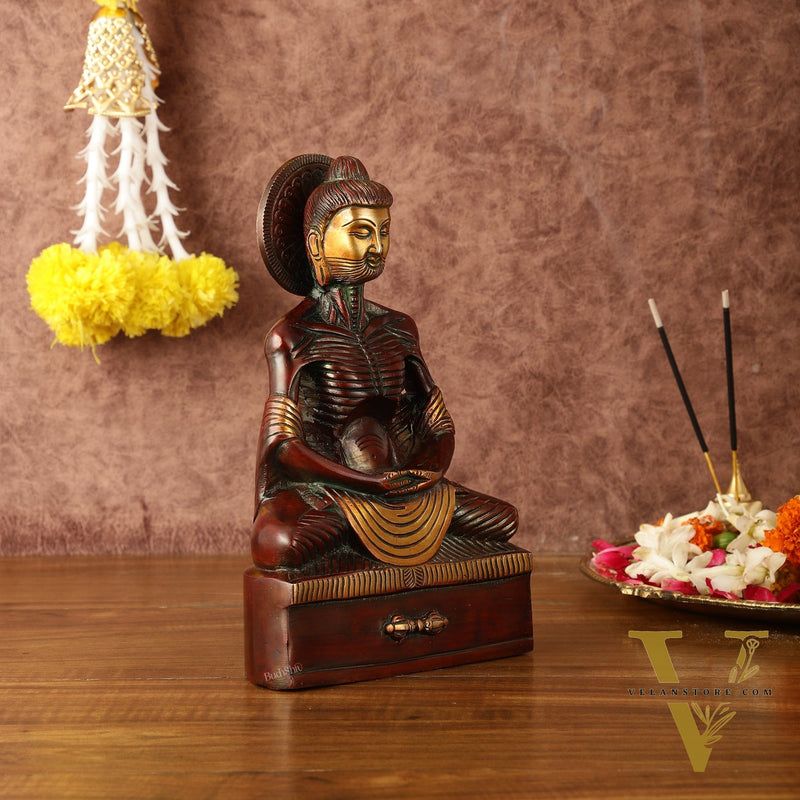 Pure Brass Fasting/Hungry Buddha in Meditation Sculpture - 9" Tall