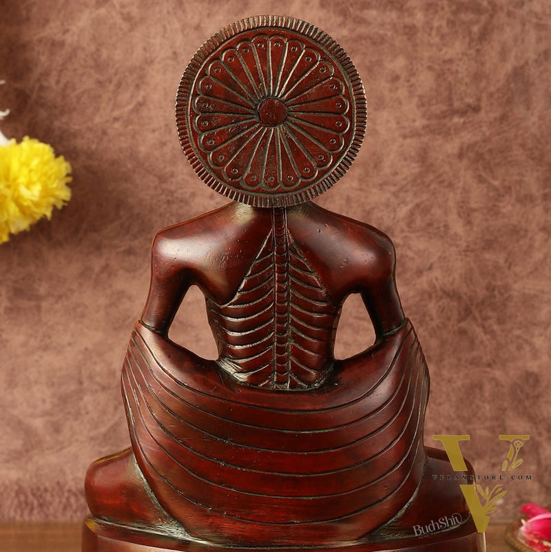 Pure Brass Fasting/Hungry Buddha in Meditation Sculpture - 9" Tall