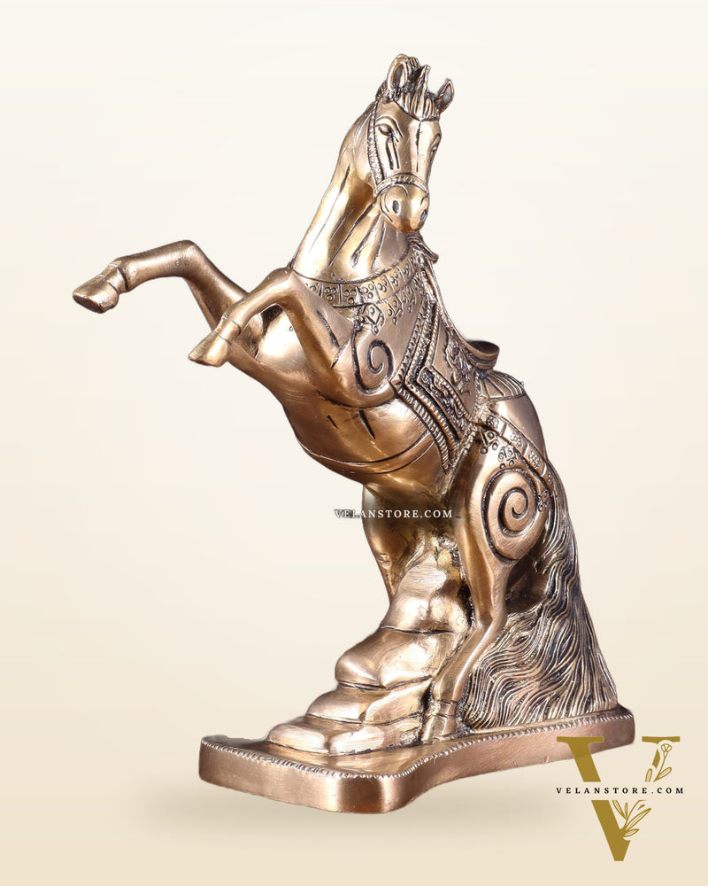 Pure Brass Feng Shui Horse with Raised Legs – 8.5 Inch | Vastu Good Luck statue