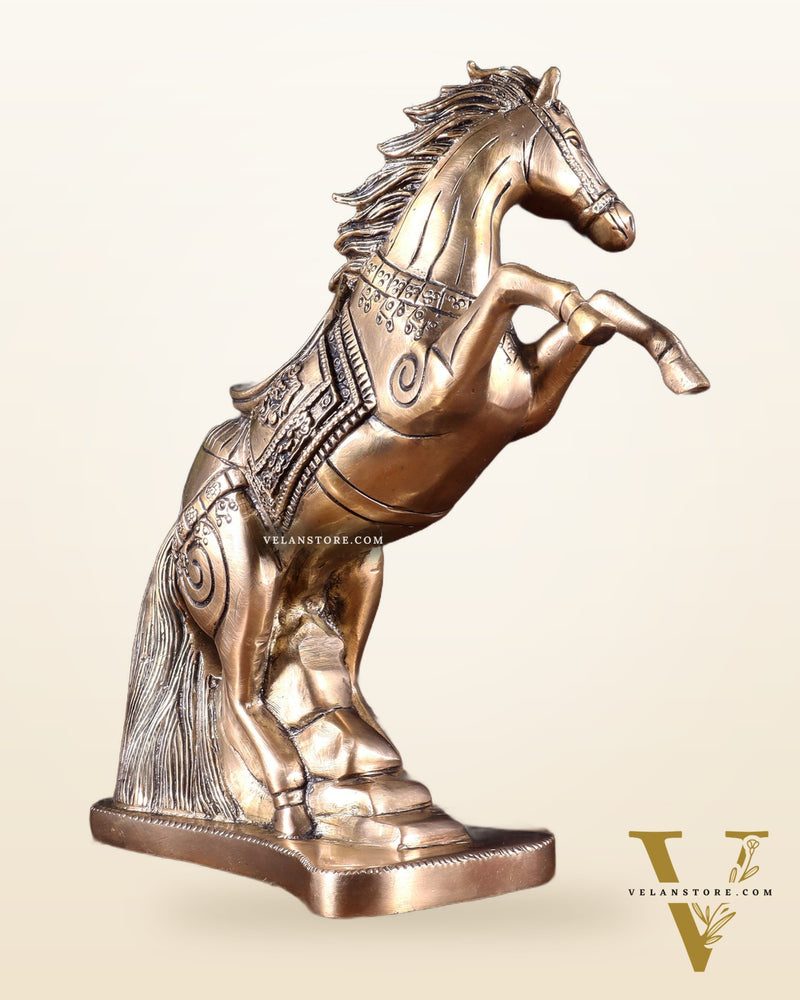 Pure Brass Feng Shui Horse with Raised Legs – 8.5 Inch | Vastu Good Luck statue