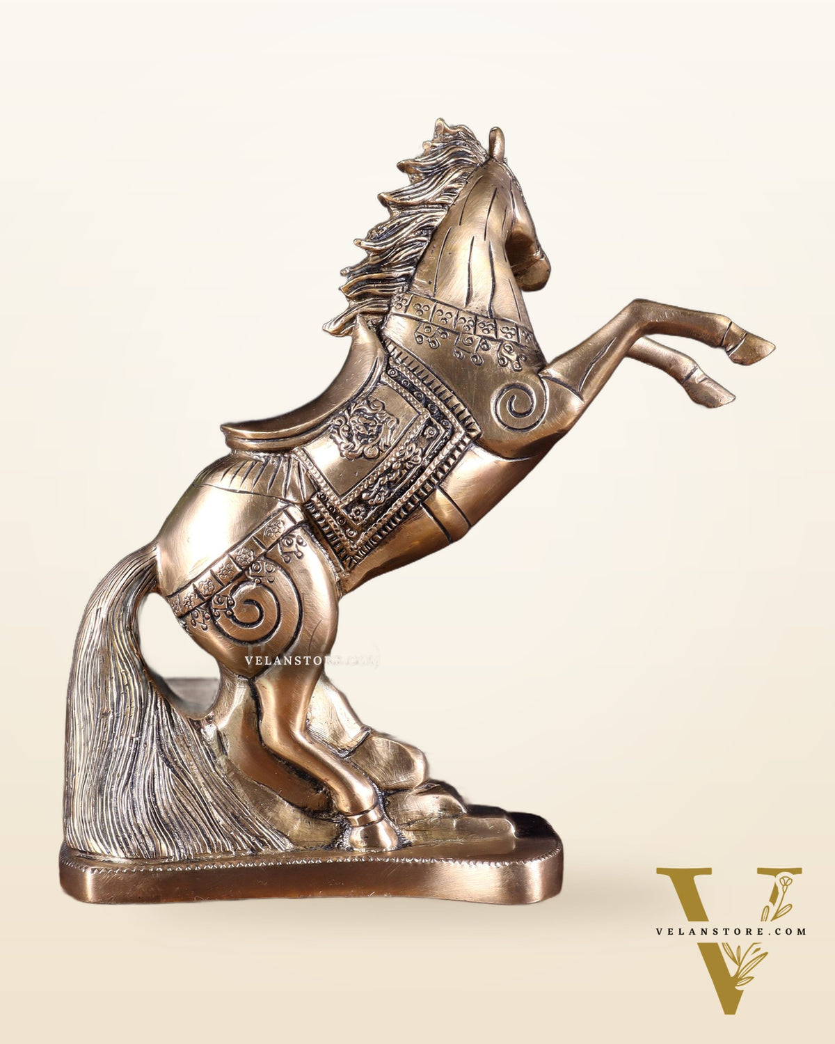 Pure Brass Feng Shui Horse with Raised Legs – 8.5 Inch | Vastu Good Luck statue