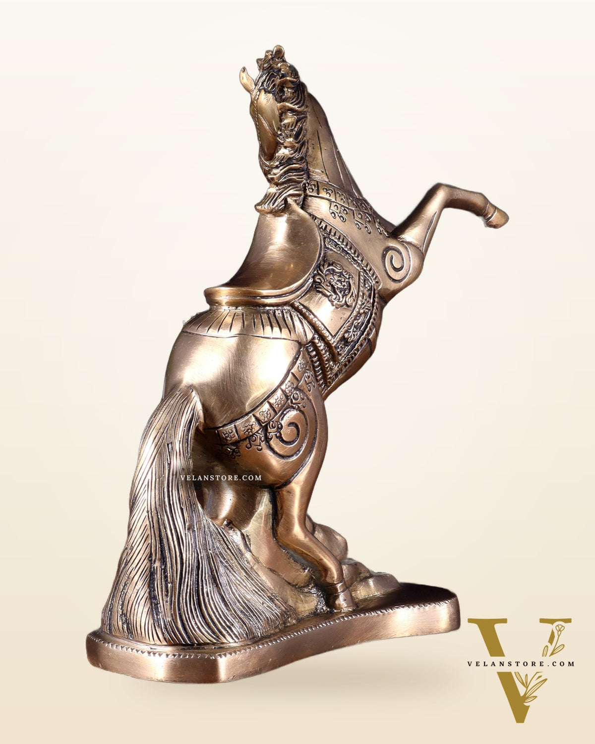 Pure Brass Feng Shui Horse with Raised Legs – 8.5 Inch | Vastu Good Luck statue