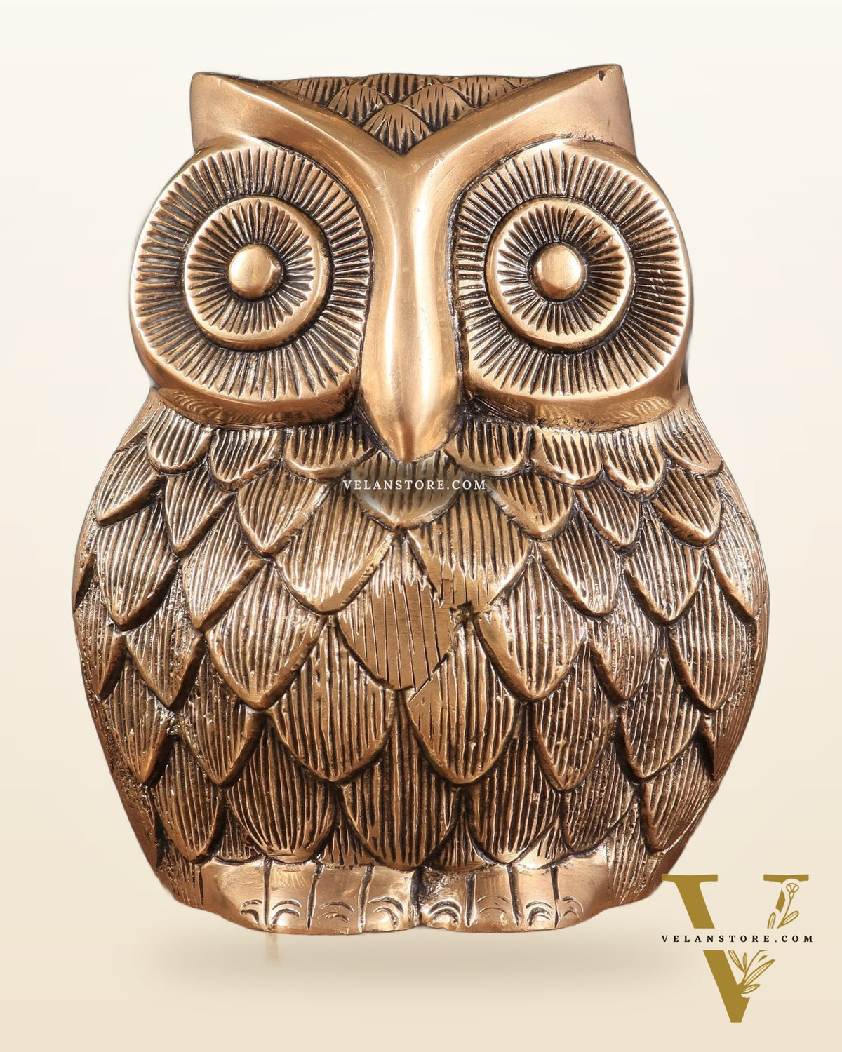 Pure Brass Finely Carved Large Owl Statue – 7" x 6" x 5" | Feng Shui & Vastu Approved