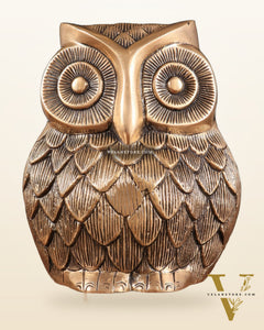 Pure Brass Finely Carved Large Owl Statue – 7" x 6" x 5" | Feng Shui & Vastu Approved