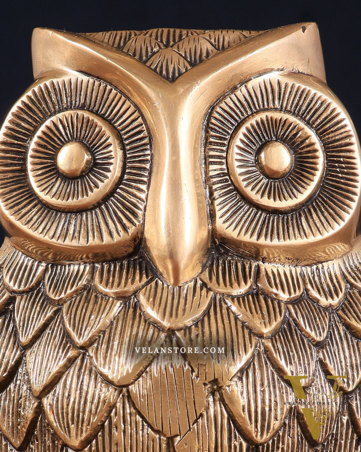 Pure Brass Finely Carved Large Owl Statue – 7" x 6" x 5" | Feng Shui & Vastu Approved