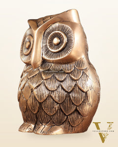 Pure Brass Finely Carved Large Owl Statue – 7" x 6" x 5" | Feng Shui & Vastu Approved