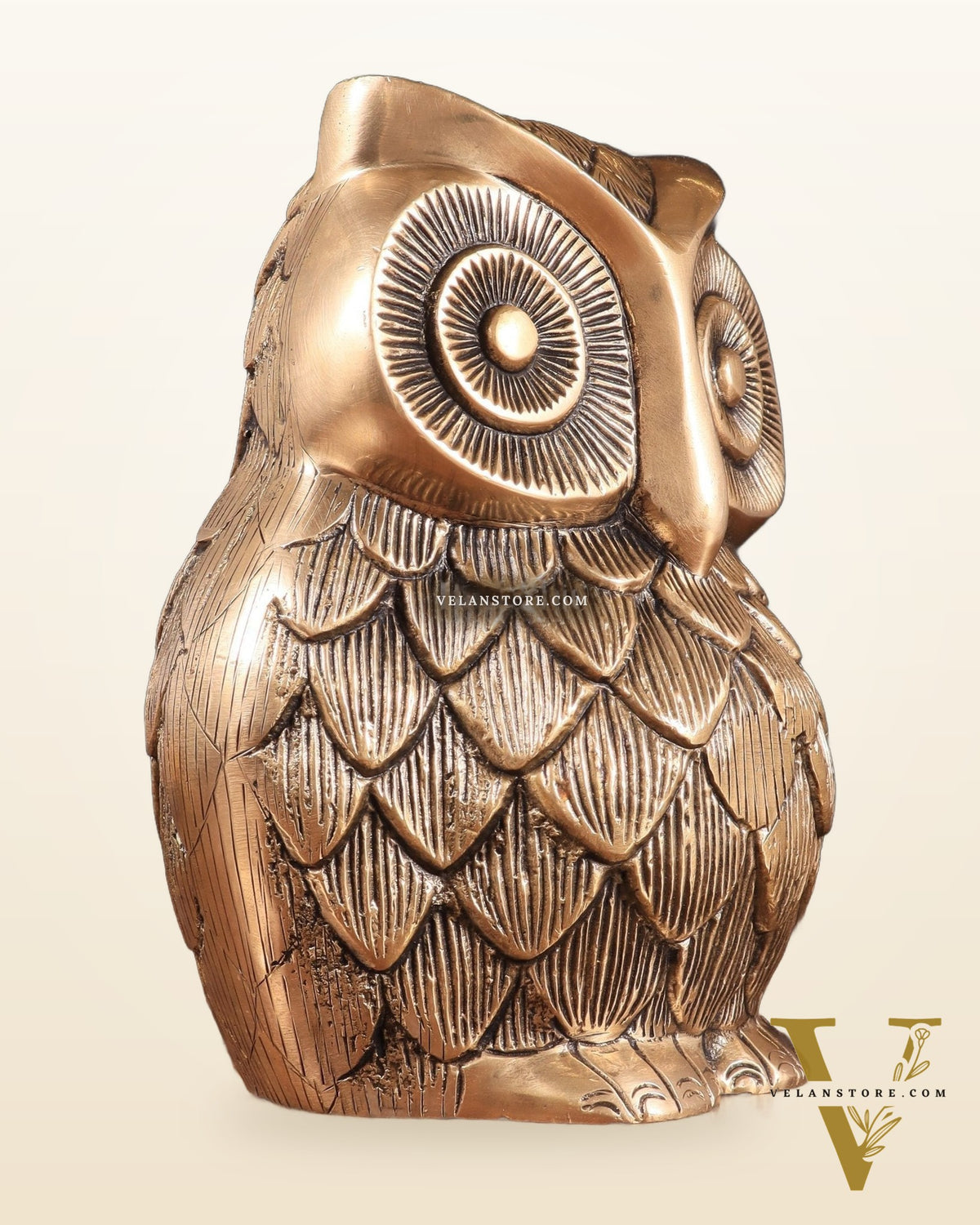 Pure Brass Finely Carved Large Owl Statue – 7" x 6" x 5" | Feng Shui & Vastu Approved