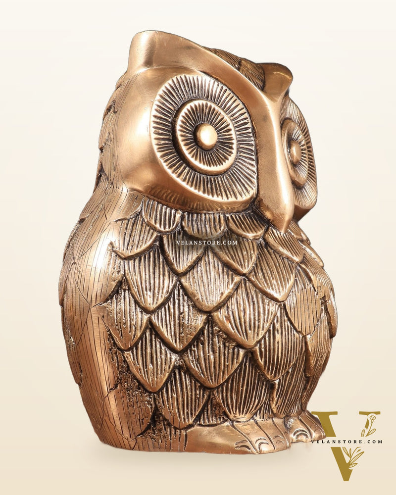 Pure Brass Finely Carved Large Owl Statue – 7" x 6" x 5" | Feng Shui & Vastu Approved