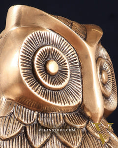Pure Brass Finely Carved Large Owl Statue – 7" x 6" x 5" | Feng Shui & Vastu Approved