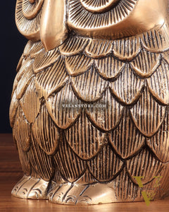 Pure Brass Finely Carved Large Owl Statue – 7" x 6" x 5" | Feng Shui & Vastu Approved