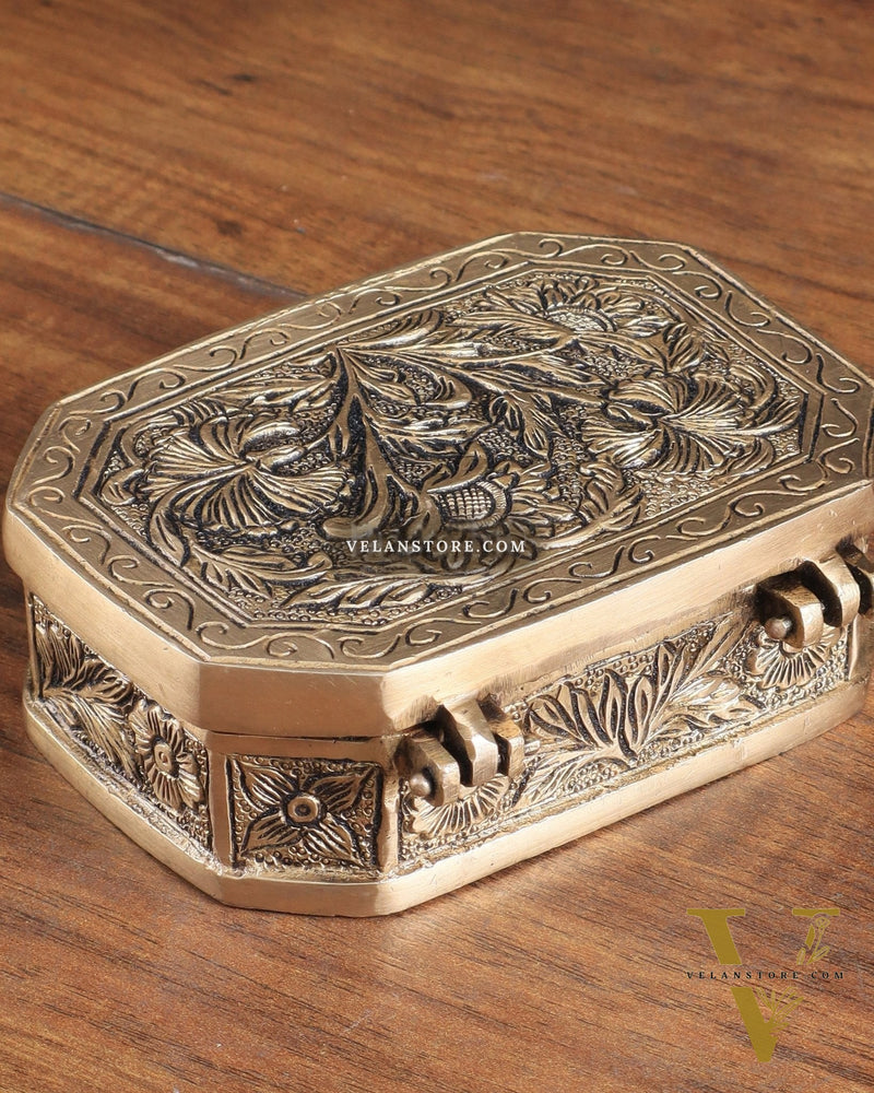 Pure Brass Floral Design Multipurpose Storage/Sindoor Box