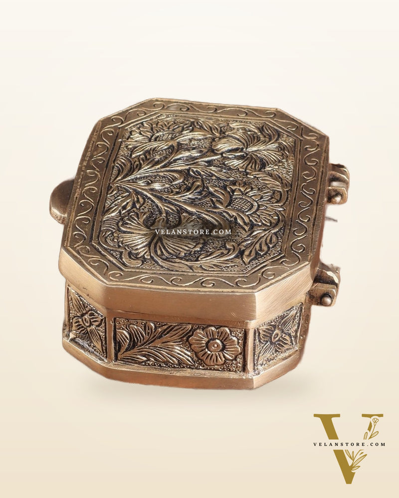 Pure Brass Floral Design Multipurpose Storage/Sindoor Box