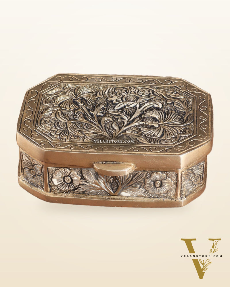 Pure Brass Floral Design Multipurpose Storage/Sindoor Box