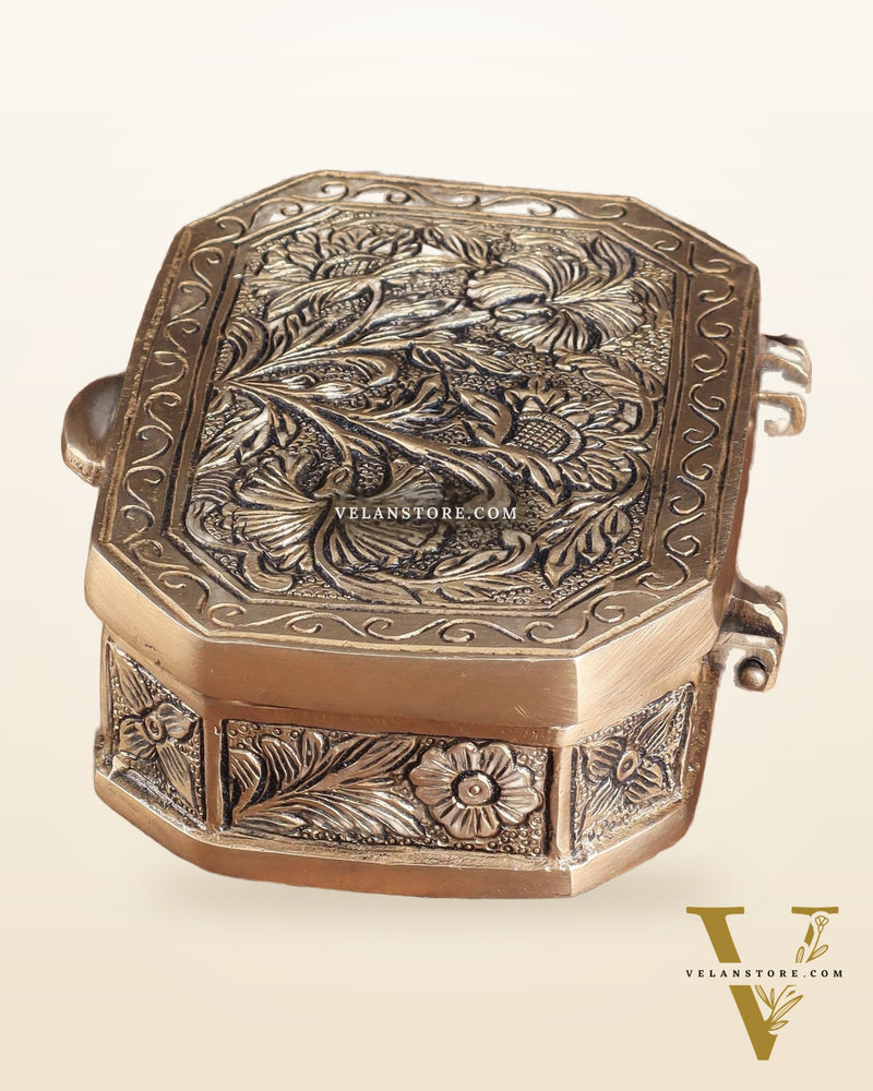 Pure Brass Floral Design Multipurpose Storage/Sindoor Box