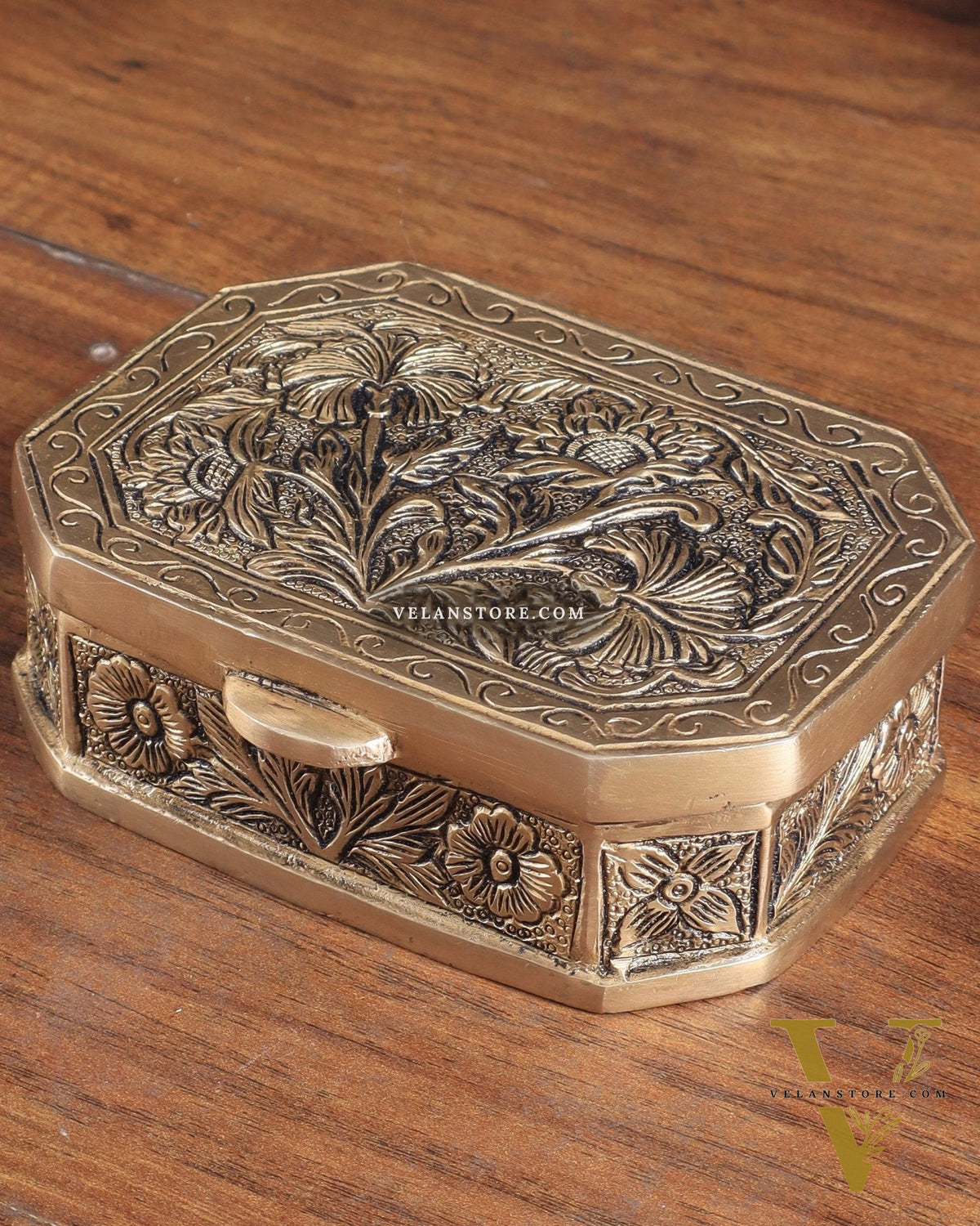 Pure Brass Floral Design Multipurpose Storage/Sindoor Box
